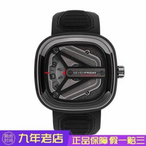 sevenfriday 七个星期五 太空飞船灵感牌自动机械表M301，拥有宇宙飞船的科技感，喷砂的黑色Y形船翼设计，形似起落架动态环，皮带具有三维效果的多级界面