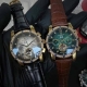 品牌: 百达翡丽 飞轮新品，商务休闲 奢华大气类型：精品男士腕表 新品 表带：真牛皮表带 舒适 316L精钢表带 耐用 机芯:高级机械机芯 稳定 材料：矿物质防