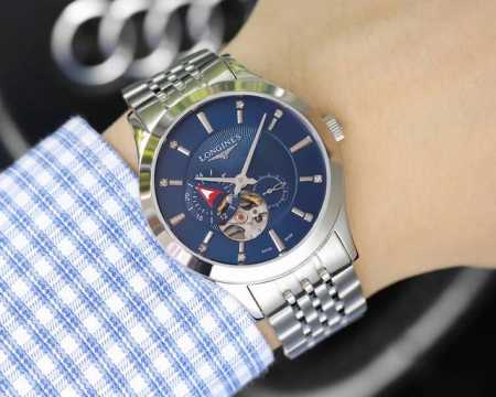 浪琴－Longines 新款男士机械腕表 进口西铁城82S7机芯 316L精钢表壳 蓝宝石玻璃镜面 真牛皮表带 针扣 直径40Mm 厚度12Mm - 点击图像关闭