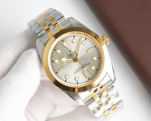 新品帝舵碧湾系列- 表壳与表圈：41毫米精钢表壳搭配磨光表圈，首次在碧湾系列中采用高抛光处理，区别于以往的哑光风格，更显奢华。- 表盘：表盘饰有阳光放射纹，无日