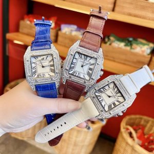 卡地亚 Cartier Sf Factory 男士 山度士白金满钻，土豪的选择！最好版本，高端大气上档次搭配小牛皮，针扣设计，方便穿戴，细节用心，你值得拥有