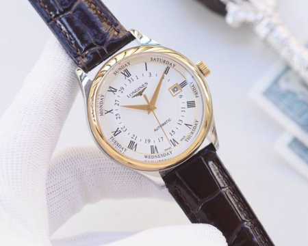 金白同价：皮 ，钢 品牌：浪琴-Longines 类型：男士腕表 壳套：顶级版316精钢L 表带：进口小牛皮表带316L精钢表带 机芯：日本进口西铁城8215机 - 点击图像关闭