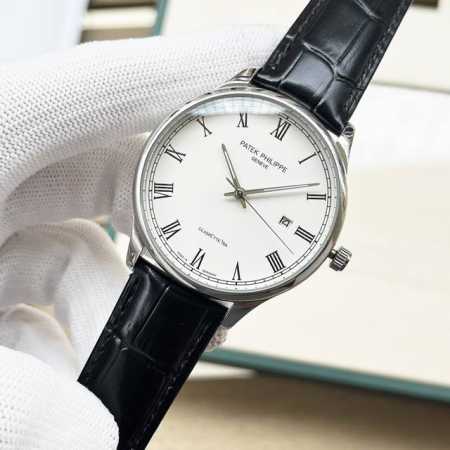 白 -金 钢带+20，百达斐丽-Patek Philippe 男士腕表 商务休闲 全新多功能风格 自动机械机芯 直径42Mm 厚底12Mm 钢化玻璃 316精钢 - 点击图像关闭