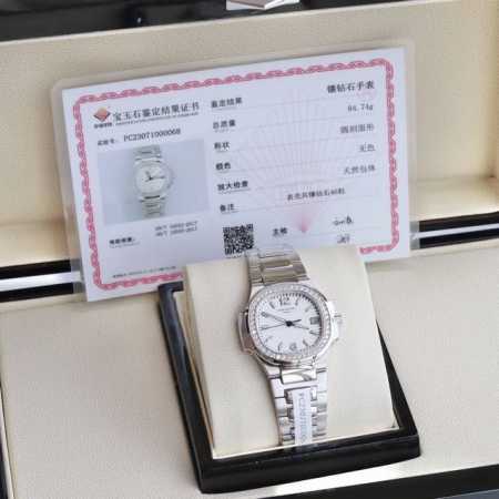 配盒 支持香港、美国直邮 百达斐丽最美鹦鹉螺真钻32尺寸超薄石英女士腕表！绝对女神福利！花钱也买不到系列！顶级品质原版无差。尺寸32Mm直径，6.9Mm厚度。下 - 点击图像关闭