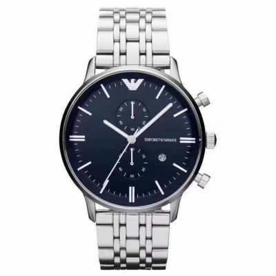 品牌：Emporio Armani／阿玛尼型号：Ar0389机芯种类：石英表手表种类：男表表盘形状：圆形表扣：双按蝴蝶扣表带：316L精钢尺寸：43Mm，13M