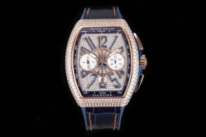 Fran Muller 法兰克 V45蓝色遊艇7750机 44X54 Mm 1.表壳 100%原版开模 三明治结构表壳 中间内侧 蓝色的侧槽和把头位置凸出来的蓝