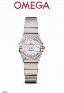 Omega 欧米茄星座系列玫瑰镶钻女士高端手表，欧米茄石英高端腕表，表盘29Mm，精钢间金表带，红金表壳，进口石英机芯，蓝宝石镜面，买了绝对不后悔系列，折叠表扣