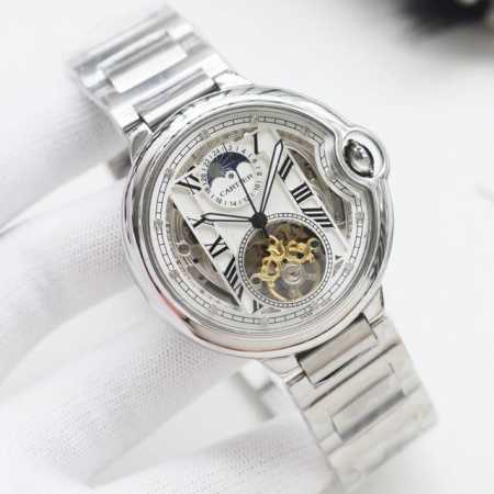 金白同价：皮带 ，钢带 品牌：卡地亚-Cartier 类型：男士腕表 壳套：顶级版316精钢L 表带：进口小牛皮表带 316L精钢表带 机芯：全自动进口机械机芯 - 点击图像关闭
