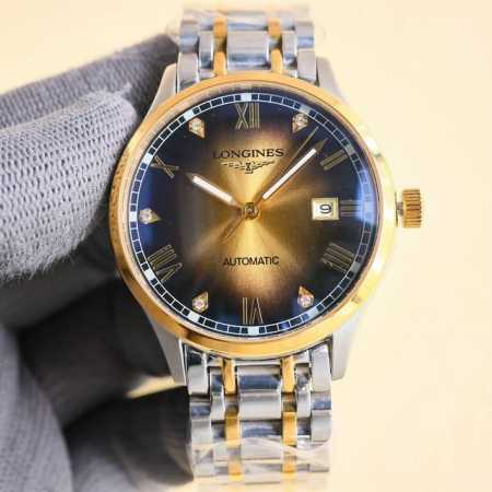 FFF金 钢10 品牌:浪琴 三针新品，商务休闲 奢华大气类型：精致男士腕表 新品 表带：真牛皮表带 舒适 361精钢表带 耐用 机芯:进口西铁城机芯 材料：蓝 - 点击图像关闭