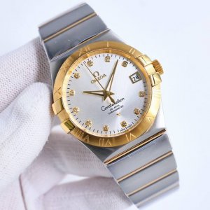 Sj出品 白钢 间金 钻50 欧米茄 Omega 星座系列 38Mm Gr2 市场最高版本 对版黑色风车状摆轮 38毫米欧米茄第四代星座系列男土腕表将星座系列