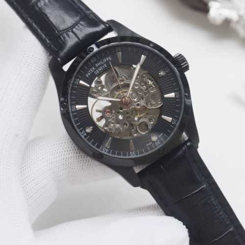 尊享价： 品牌：百达翡丽-Patek Philippe类型：男士腕表壳套：顶级版316精钢L表带：进口小牛皮表带机芯：全自动进口机械机芯镜面：矿物质防刮镜面玻璃