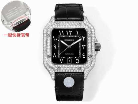 Thb新品 卡地亚山度士 中东版 皮带满钻款 原版开模2024最新卡地亚 山度士 1 表壳 正品开模，搭载最好的进口316L材质表壳！ 机芯采用独家进口超薄机芯 - 点击图像关闭