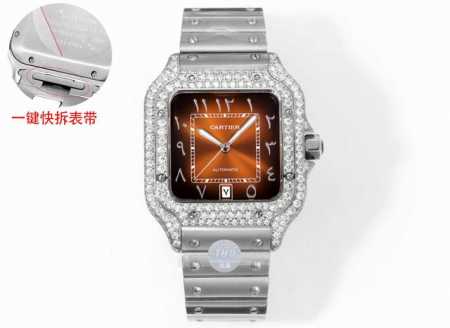 Thb新品 卡地亚山度士 中东版 钢带满钻款 原版开模2024最新卡地亚 山度士 1 表壳 正品开模，搭载最好的进口316L材质表壳！ 机芯采用独家进口超薄机芯 - 点击图像关闭