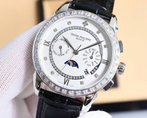 白 -金 。百达 翡丽patek Philippe 复杂系列六针男表爆款 多功能腕表！ 1搭载原装进口9100星期月份月相动能功能机芯机械表！ 2表盘上采用经典