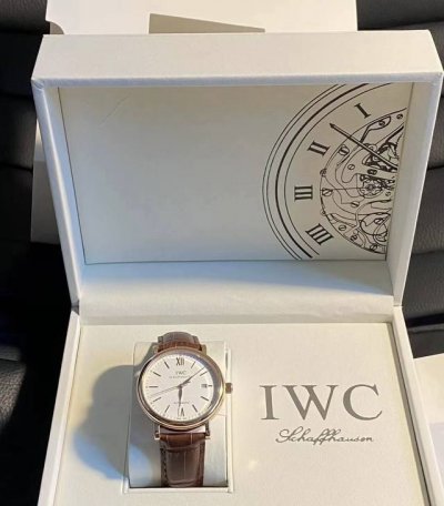 Iwc万国 柏涛菲诺系列 自动机械机芯 18K红金表壳 男表 瑞表 40Mm 银色表盘 K金18K玫瑰金表壳 鳄鱼皮表带