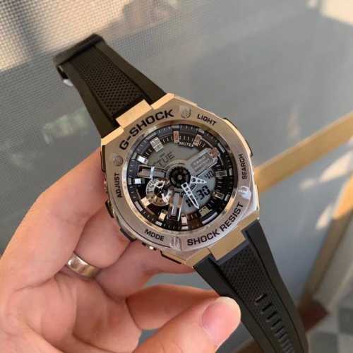 卡西欧gst-400G系列、G-Shock经典防震表盘设计、配合冲击视觉的强烈色彩、抬手自动亮灯、Lcd液晶显示盘、精确到1 0秒的秒表计速功能、防震、防磁、4