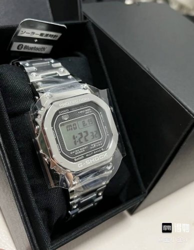 吴建豪同款 Casio 卡西欧 G-Shock 复古小方块小银砖 防震防水 六局电波蓝牙连接 太阳能动力运动 小方块 日韩表 男表 银色 Gmw-B5000D-