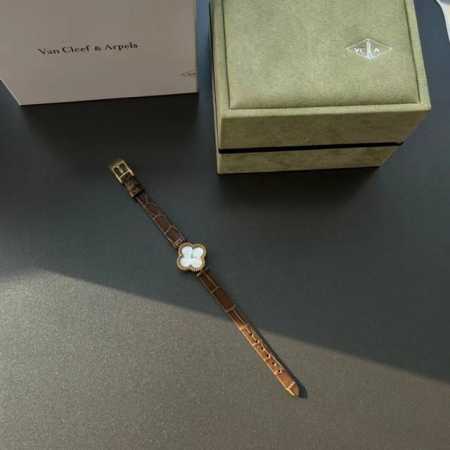 1240 重磅新色棕色美洲鳄鱼 Vca梵克雅宝Sweet Alhambra 系列 四叶草珠宝腕表 - 点击图像关闭