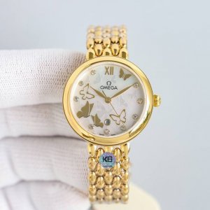 白钢 金 带钻加50 新款欧米茄 碟飞典雅最新款女表 搭配进口8521 8520机械 32.7Mm天然珍珠贝壳表面 蓝宝石玻璃 30米防水 无以伦比 绝对让你爱
