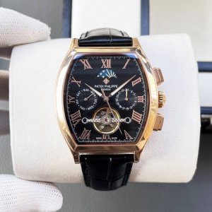 金790百达翡丽-Patek Philippe 最新多功能男士腕表 经典力作 酒桶型壳套 大气磅礴 316精钢表壳 进口牛皮表带 矿物质超强镜面 尊贵品质 奢华