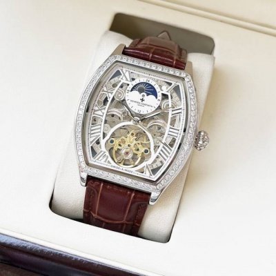 精致飞轮 典雅大气 江诗丹顿-Vacheron Constsntin 男士腕表 全自动机械机芯 矿物强化玻璃 316L精钢表壳 真皮表带 时尚设计 商务休闲 尺