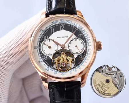 白壳 ，玫瑰金 。 全新设计 典雅气质 浪琴-Longines 男士腕表 全自动机械机芯 矿物强化玻璃 316L精钢表壳 真皮表带 商务休闲 绅士必备 尺寸:直 - 点击图像关闭