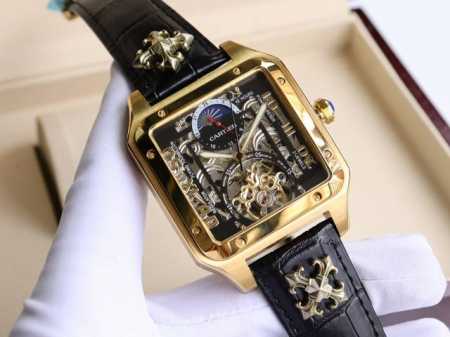 卡地亚-Cartier 方型男士腕表 顶级版316L精钢表壳，表带采用进口小牛皮表带，搭载全自动进口机械机芯，矿物质防刮镜面玻璃，尺寸：直径44Mm厚12Mm - 点击图像关闭