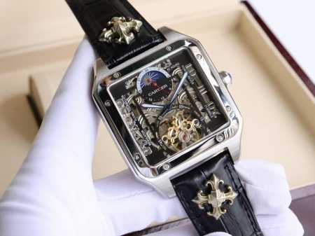 卡地亚-Cartier 方型男士腕表 顶级版316L精钢表壳，表带采用进口小牛皮表带，搭载全自动进口机械机芯，矿物质防刮镜面玻璃，尺寸：直径44Mm厚12Mm - 点击图像关闭
