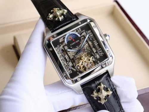 卡地亚-Cartier 方型男士腕表 顶级版316L精钢表壳，表带采用进口小牛皮表带，搭载全自动进口机械机芯，矿物质防刮镜面玻璃，尺寸：直径44Mm厚12Mm