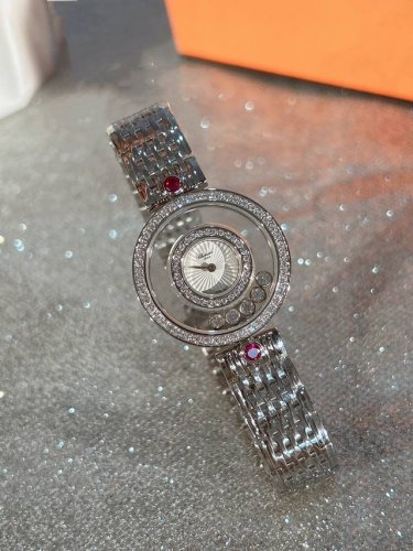 萧邦-Chopard 最新款表带 Happy Diamonds系列，快乐钻圆形腕表 蓝宝石玻璃镜面 原厂瑞士石英机芯 镜面内5颗快乐钻自由转动 活动钻石围绕表盘