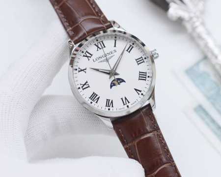 白壳 金壳 钢带20 品牌：浪琴-Longines 类型：男士腕表 壳套：顶级版316精钢l 表带：进口小牛皮表带 316L精钢表带 机芯：全自动机械机芯 镜面 - 点击图像关闭