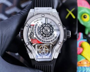 宝 Hublot 魔兽Mp系列909.Nx.1120.Rx.1704 抛光金属壳套 人工镶嵌207颗锆石 阳极化处理红色铝质下部结构附6颗H形金属螺丝 搭载原装