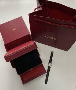 Cartier卡地亚 坦克系列 小方块 石英机芯 男女同款 瑞表 33.7*25.5Mm 银色表盘 精钢表壳 牛皮表带