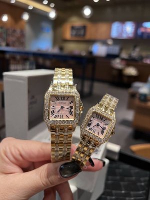 卡地亚复古山度士系列 DDD 中号尺寸：宽度26Mm长度36Mm DDD 小号尺寸：宽度21Mm长度28Mm DDD 进口石英机芯，316L精钢表壳表链。蓝晶石