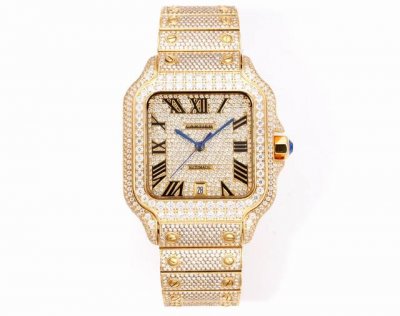 F4 真莫桑钻！卡地亚 Cartier 山度士系列 满天星系列 奢华至极！极少量到货！满天星卡地亚山度士满天星莫桑钻版本，整表纯手工镶嵌 D 色 Vvs 级莫桑