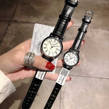浪琴-Longines 经典情侣对表，拱形玻璃镜面 316精钢表带，搭载进口石英机芯，尺寸：男40Mm 女30Mm，厚度12Mm，经典重塑，非凡魅力。牛皮表带原 - 点击图像关闭