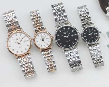 白壳 ，金壳 ，钢带20 品牌：浪琴-Longines 类型：情侣腕表 壳套：顶级版316精钢l 表带：进口小牛皮表带 316L精钢表带 机芯：进口石英机芯 镜 - 点击图像关闭