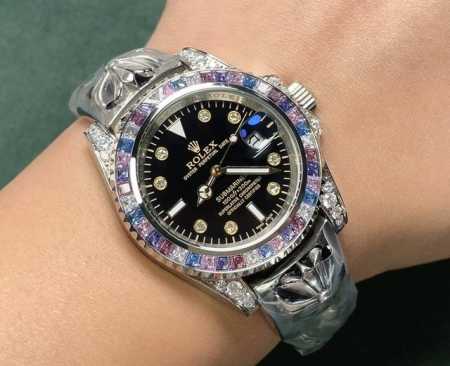 新品 重工打造克罗心，给你不一样的体验，不喜欢撞鬼的你，它绝对是你的知音劳力士Rolex水鬼后镶钻克罗心系列男士精品时尚腕表，搭配进口全自动机械机芯，316精钢 - 点击图像关闭