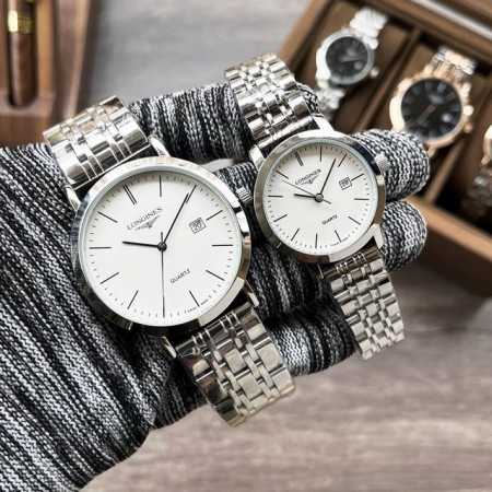 皮带 白壳 金壳 钢带 白壳 金壳 品牌：浪琴－Longines 款式：新款情侣石英腕表 机芯：进口石英-3针机芯 镜面：矿物质玻璃镜面 表壳：316L精钢壳套 - 点击图像关闭