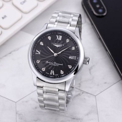 精钢表带十蝴蝶扣 白： ，间金、全黑同价： ，浪琴-Longines名匠系列，经典之作 品质之选，全自动机械机芯，Ips真空电镀，矿物质水晶镜面 ，精密防水，直