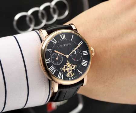 白 玫 钢带+20。卡地亚-Cartier 精品男士腕表，劲爆镂空设计，技艺精湛，独具匠心，尊贵大气，绅士风范。采用全自动机械机芯，顶级316精钢表壳，进口小牛 - 点击图像关闭