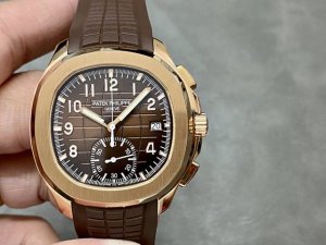 升级版 更薄 百达翡丽新款计时手雷 计时Aquanaut 5968A彩色盘面和彩色胶带，表盘中央的计时秒针、刻度和6点位的30分钟计时盘刻度、计时指针都是橘黄色