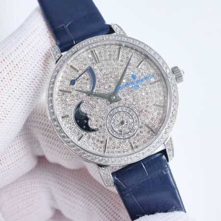Tw出品 白钻 金钻 全钻面200 江诗丹顿 Vc Gv1 传袭系列 月相腕表搭配直径36毫米 圆形白金表壳，表圈、表耳和表冠镶嵌了总重约1.2克拉的81颗美钻 - 点击图像关闭
