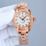 白钢 金 带钻加50 新款欧米茄海马女款，原装1比1，采用女款8520同轴机械机芯细节质量各方面更加完美，316精钢表壳表链，圆弧形双面防反光耐磨损蓝宝石水晶镜