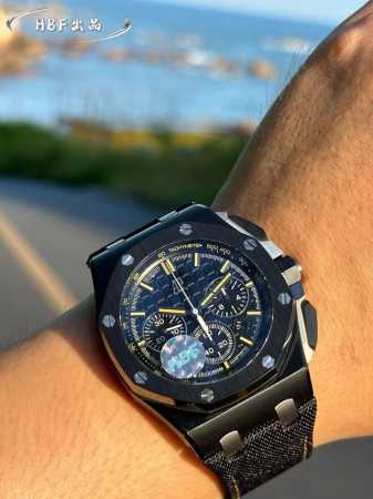 最新款爱彼，陶瓷圈口版本爱彼Audemars Piguet 皇家橡树离岸型限量多功能计时机械腕表 尺寸44Mm17Mm 圈口 圈口是与原装一致采用进口陶瓷圈口 - 点击图像关闭