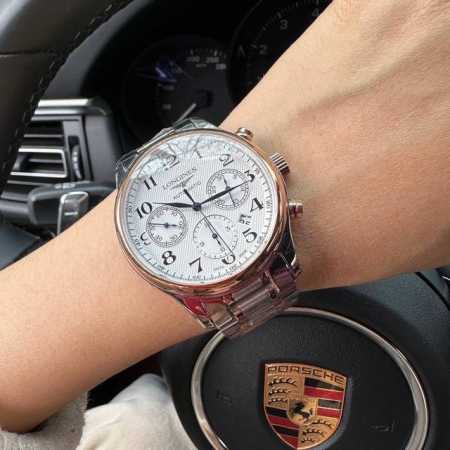 白 金 V7版本推荐台湾厂做工 浪琴-Longines 康铂系列制表大师机械手表，新款蓝色经典，多功能4813机芯，经典多功能款式，经典指针，蓝宝石鱼眼水晶镜面 - 点击图像关闭