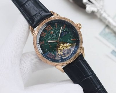 品牌：百达翡丽-patek philippe 类型：男士腕表 壳套：顶级版316精钢L 表带：进口小牛皮表带 机芯：全自动进口机械机芯 镜面：矿物质防刮镜面玻璃