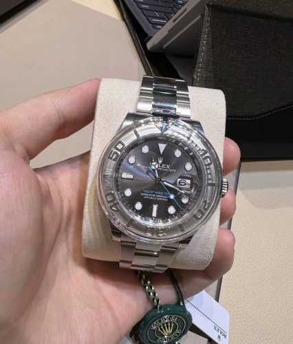 Rolex劳力士 游艇名仕型 自动机械机芯 防水 日显 大日历 男表 瑞表 37Mm 灰色表盘 蚝式钢表壳 蚝式钢表带