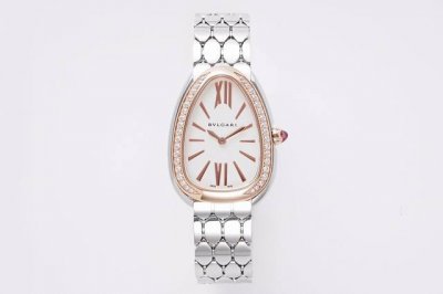 Serpentiseduttori鎏金蛇影腕表 DDD 表壳 腕表尺寸33毫米、厚度6.85 DDD 1精钢表冠，饰以1颗凸形蛋面切割粉红碧玺 DDD 2银色蛋