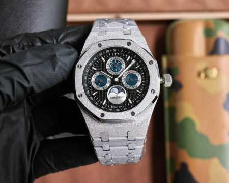 白壳 玫壳 Ap 爱彼 皇家橡树霜金版本，41Mm 钢王之王”爱彼26574系列 霜金定制版 ，钢带表最重中之重的表带， Twf厂用原装表带开模使表带细腻的拉丝 - 点击图像关闭